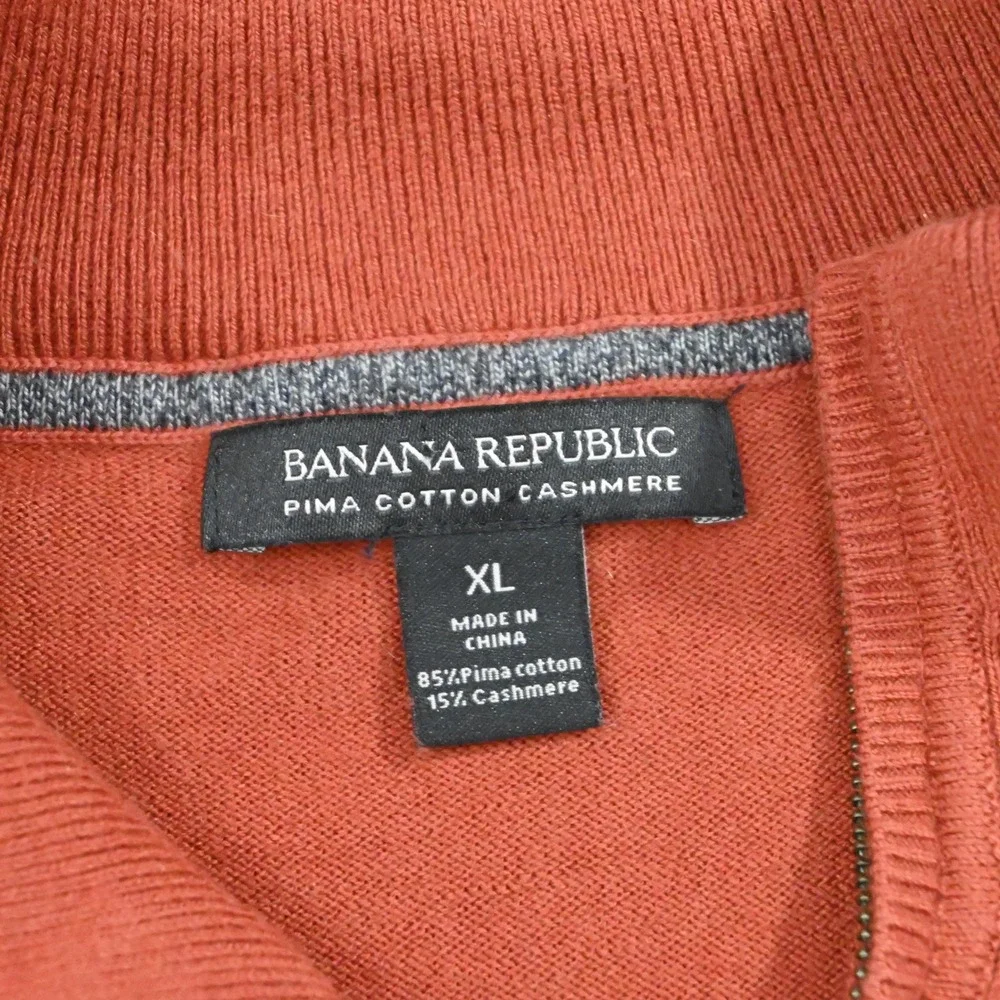 Banana‎ Republic Sweater Mens XL Regular Orange Quarter Zip Pima Cotton Cashmere